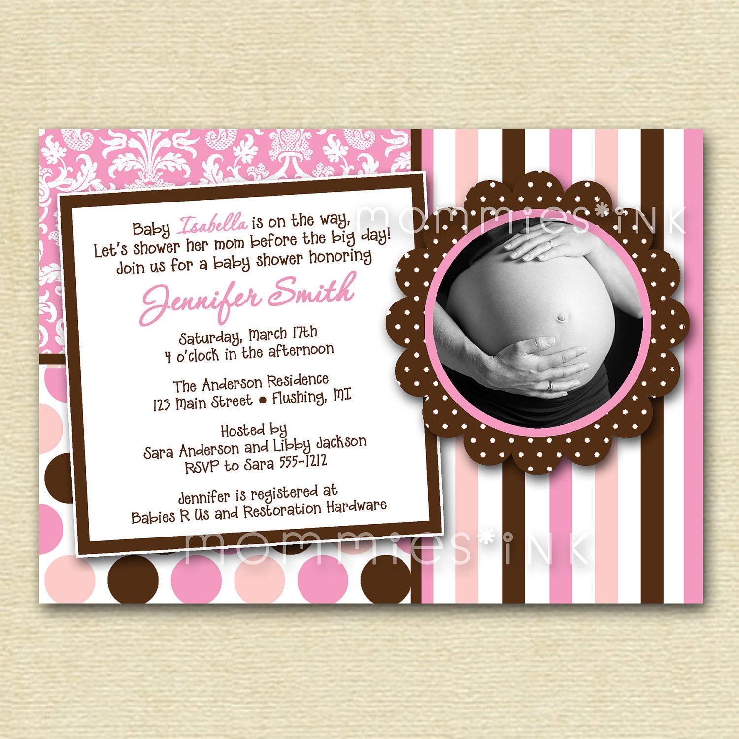 Mod Pink and Brown Kaleidoscope Baby Shower Invitation - PRINTABLE INVITATION DESIGN Il_570xn