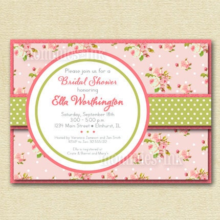 Shabby Chic Vintage Pink Roses Bridal Shower Invite - PRINTABLE INVITATION DESIGN Il_570xn