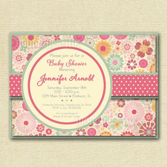 Shabby Chic Pastel Colorful Flowers Baby Shower Invite - PRINTABLE INVITATION DESIGN Il_570xn
