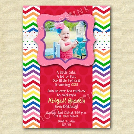 Chevron Rainbow and Polka Dots Photo Birthday Invite - PRINTABLE INVITATION DESIGN Il_570xn