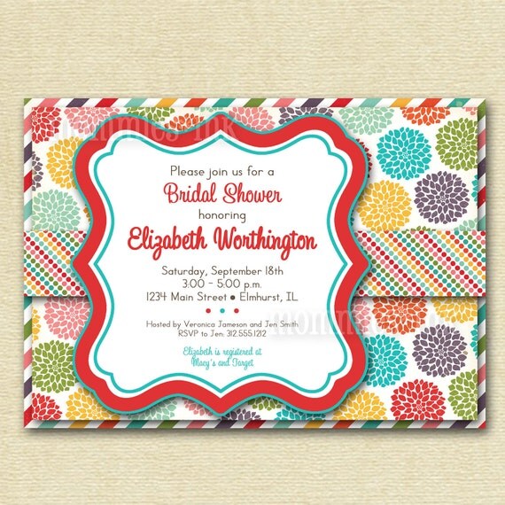 Rainbow Posies Bridal Shower Invite - PRINTABLE INVITATION DESIGN Il_570xn