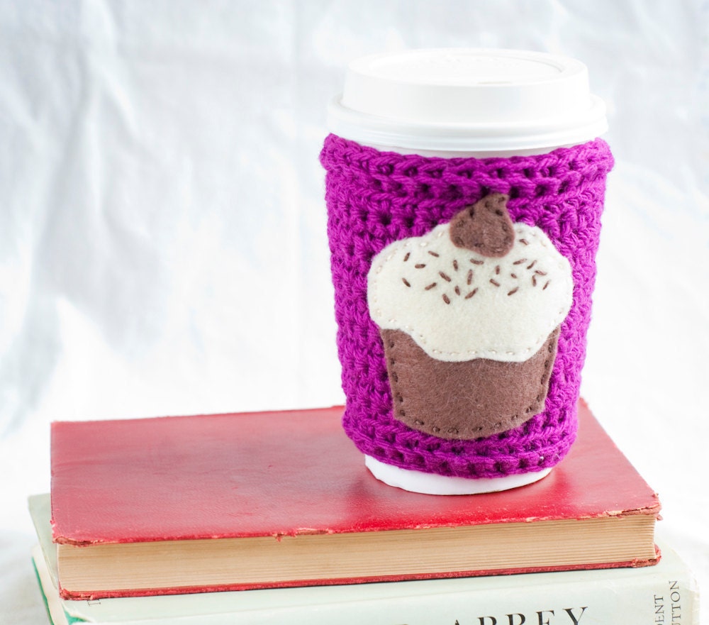 Crochet cup cozy, coffee cozy, chocolate cupcake