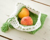 Crochet mesh bag, produce bag with drawstring, toy bag