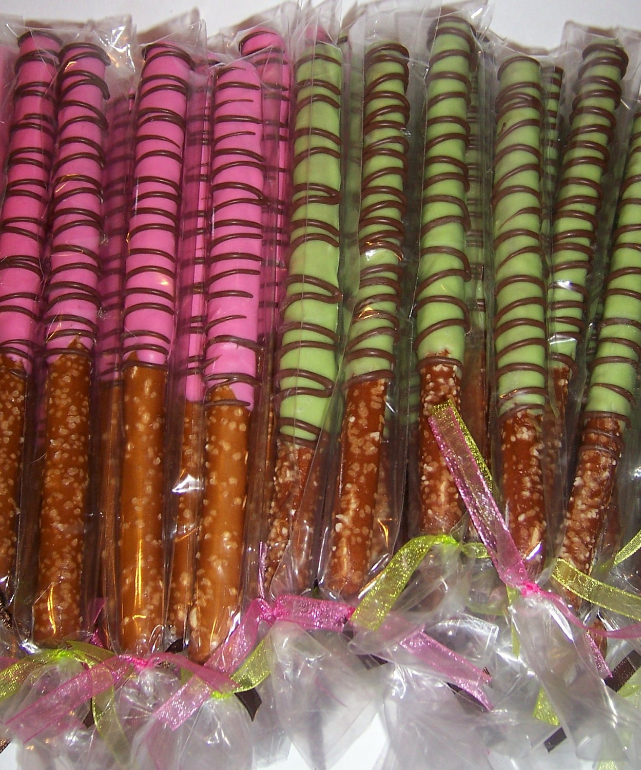 1 DOZEN -- SALE -- 12 Chocolate Dipped Pretzel Rods -- Wedding favors Bridal Shower favors Baby Shower favors