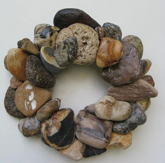 Earth Tone Autumn Rock Wreath & Candle Ring RW115