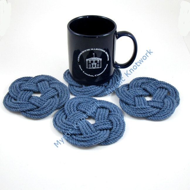 Navy Blue Nautical Turk's Head Coasters Set of 4