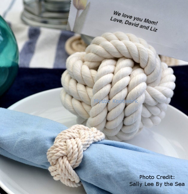 Nautical Wedding Card Holders 4 Pack of white Monkey Fist Knots