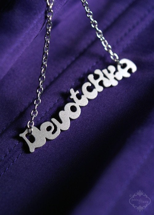 Devotchka Clockwork Orange inspired Milk Bar text necklace in silver stainless steel