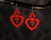 Flaming Sacred Heart silhouette earrings in red stainless steel - hypoallergenic jewelry