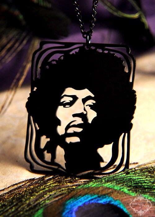 Jimi Hendrix tribute silhouette necklace in black stainless steel - men's music jewelry
