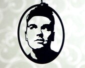 Morrissey homage silhouette necklace, musician portrait pendant in black stainless steel