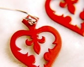 Fleur de lis jewelry heart spade earrings in red finish stainless steel - Alice in Wonderland jewelry