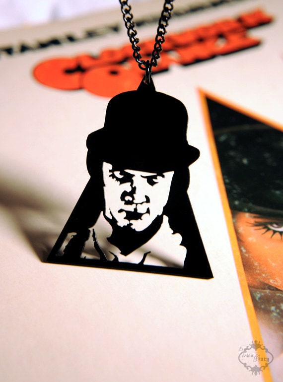 Clockwork Orange Alex DeLarge inspired necklace in black stainless steel - film portrait pendant