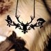 Neo Victorian Woodland Raven Stag necklace in black stainless steel - FREE SHIPPING