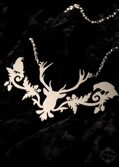 Woodland Deer head necklace in silver stainless steel - stag statement necklace