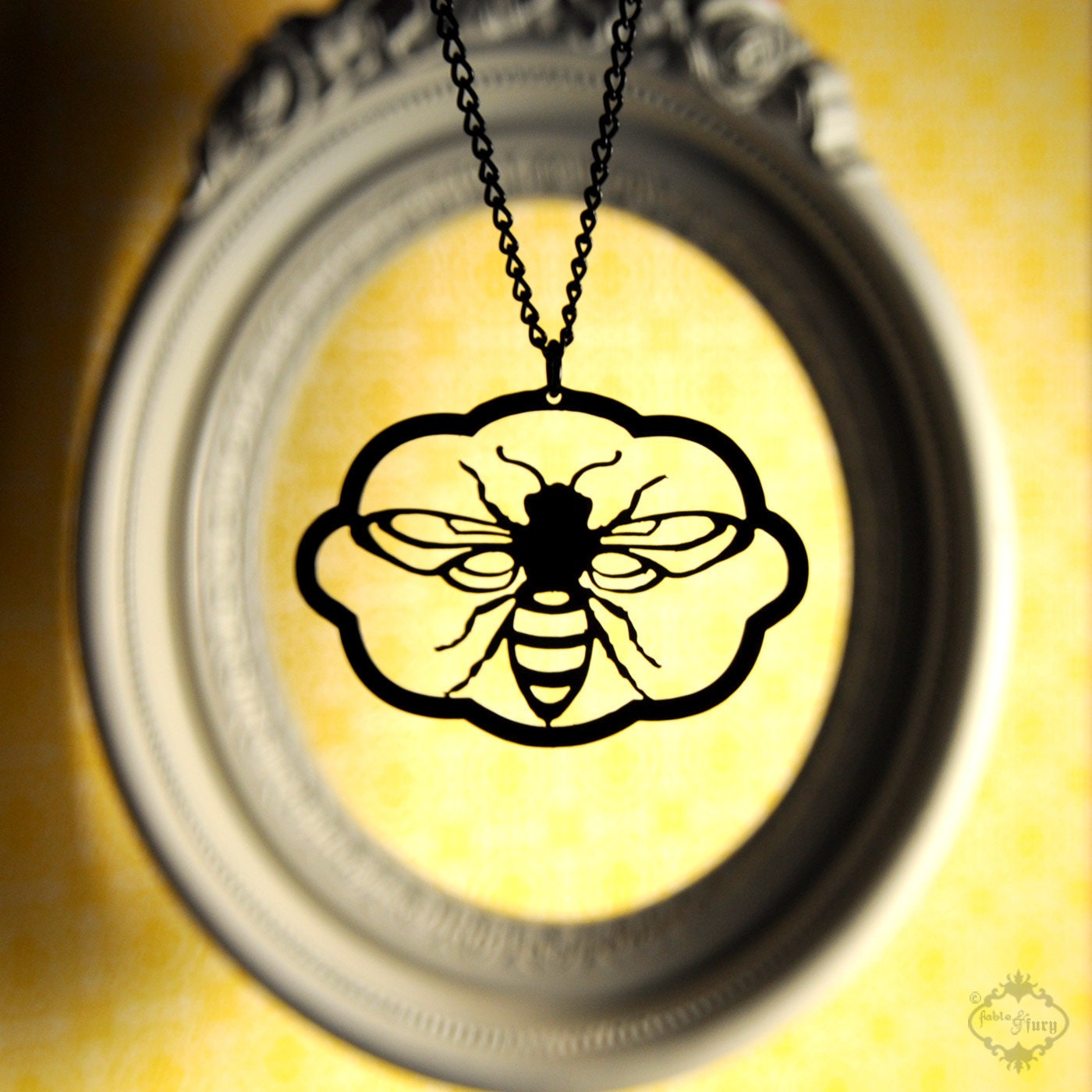 Honey Bee necklace in black stainless steel - insect jewelry
