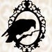 Perched Raven Cameo silhouette necklace in black stainless steel - Halloween