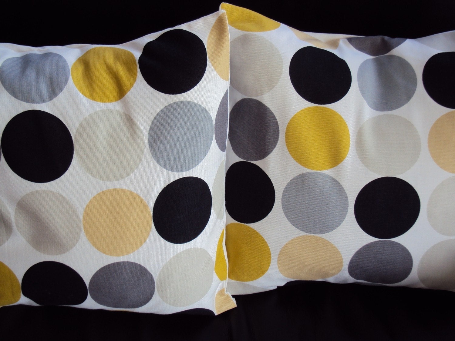 Pillows mustard yellow black grey gray Cream Spot Print Design Two New 18 inch Handmade cushion covers