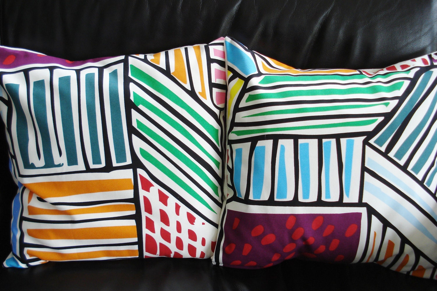Throw pillow covers geometric design rectangles orange green blue purple red pink green yellow cushion shams UK  fabric covers two 18  inch