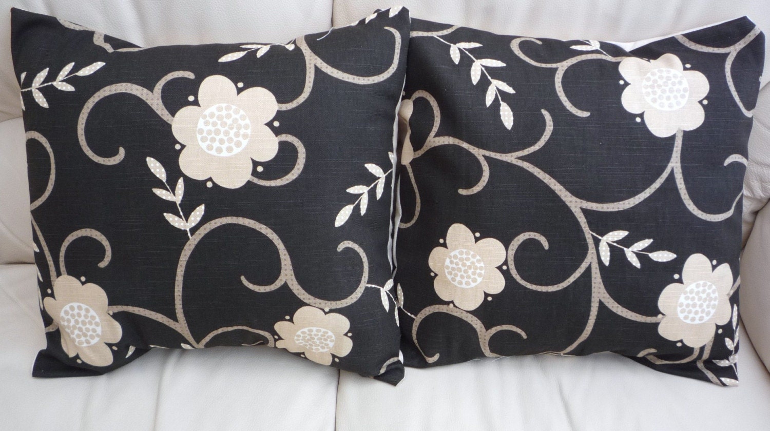 Throw pillow black with gold flower pattern Cushion covers cases shams UK designer fabric Two 16 x 16 inch handmade