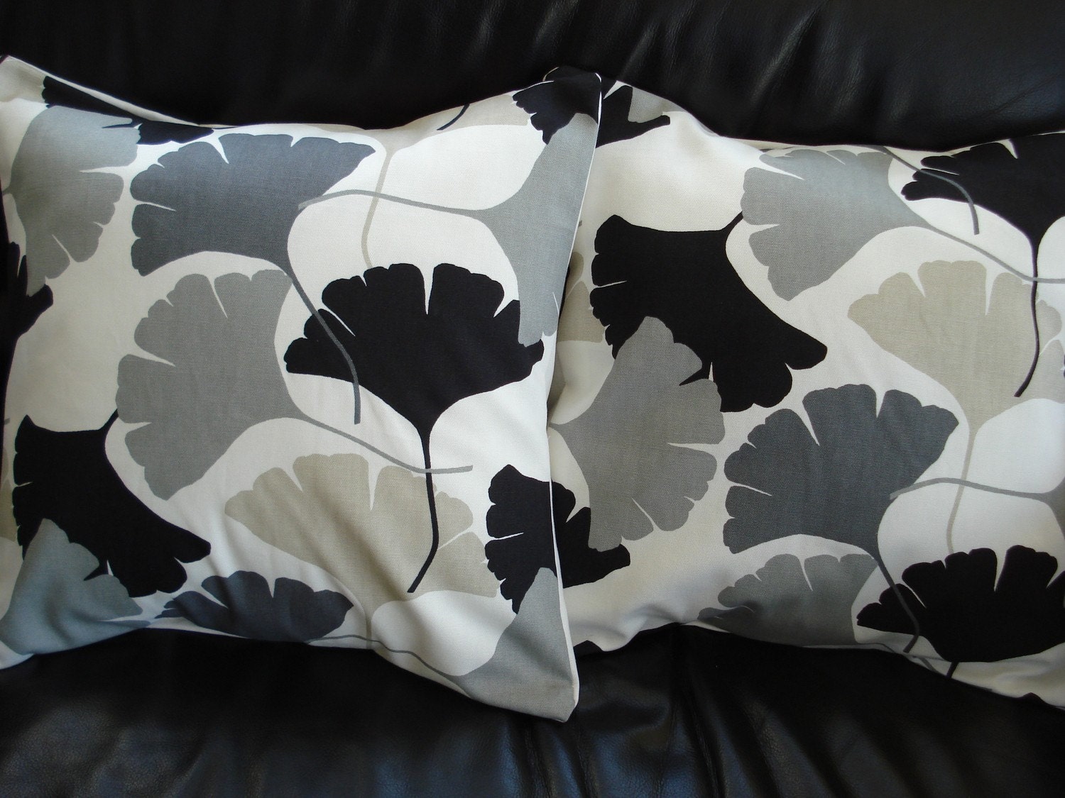 Throw pillow black grey gray beige fan pattern Cushion covers cases shams UK designer fabric Two 18 x 18 inch handmade
