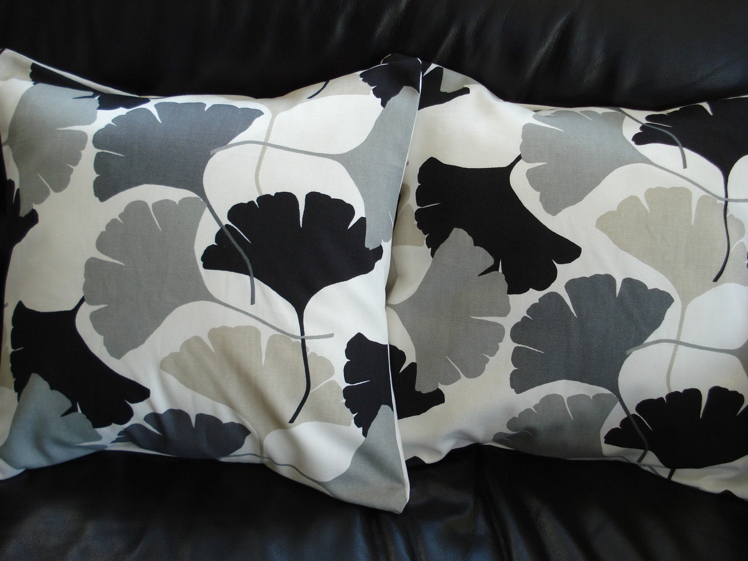 Throw pillow  black grey gray beige fan pattern Cushion covers cases shams UK designer fabric Two 18 x 18 inch handmade