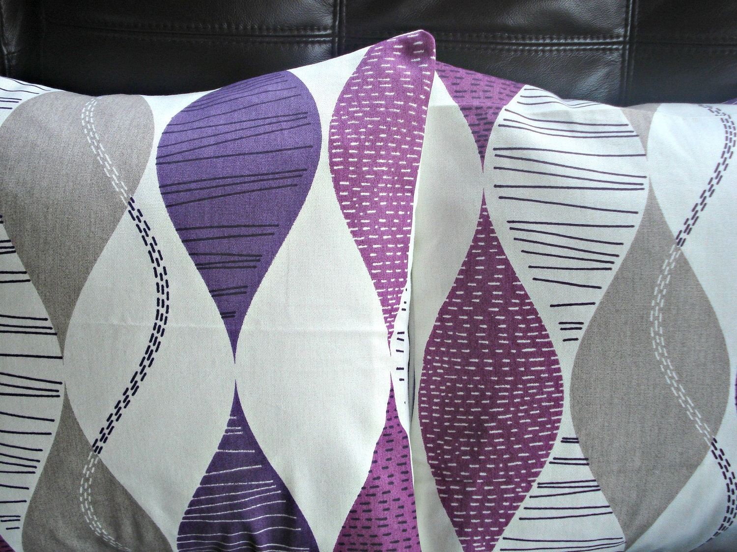 Throw pillow covers purple violet beige shapes design cushion shams UK designer fabric covers Two 16 x 16 inch handmade