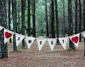 LOVE SWEET LOVE burlap banner with hearts