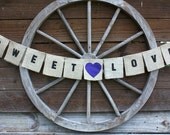 Sweet Love banner with purple fabric heart