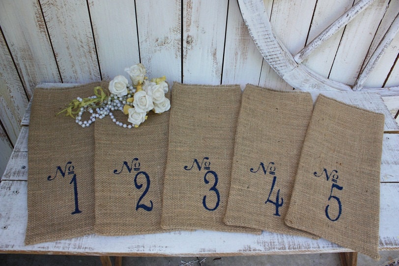Table Numbers,gift bags 1-10 with navy blue font