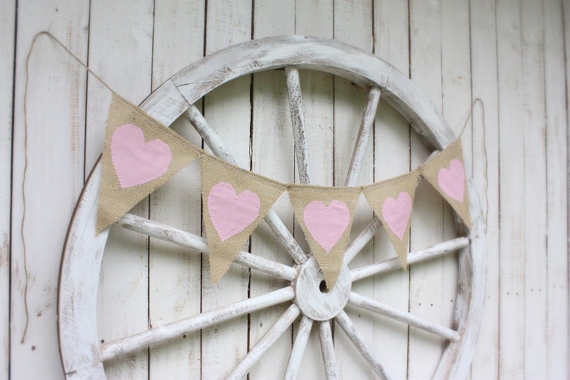 Pink Heart garland ,burlap