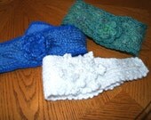 Hand Knit Earwarmer / Padded Ear Warmer / Adjustable Headbands / crochet flower / made to order Winter fashion 2 layers hair band
