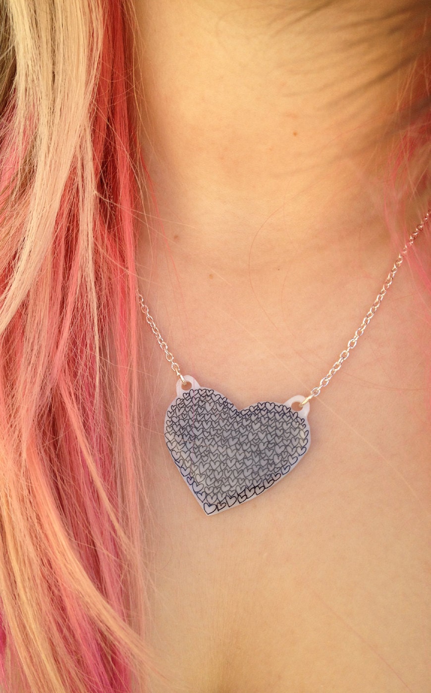 Heart Necklace - Bursting with Love - Black and White Hearts