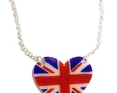 Union Jack Heart Necklace - Patriotic Flag Jewellery for London Olympics 2012, Queen's Diamond Jubilee, British Pride