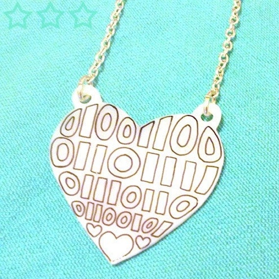 LOVE in Binary - Binary Heart Necklace - Valentines Geek Love...