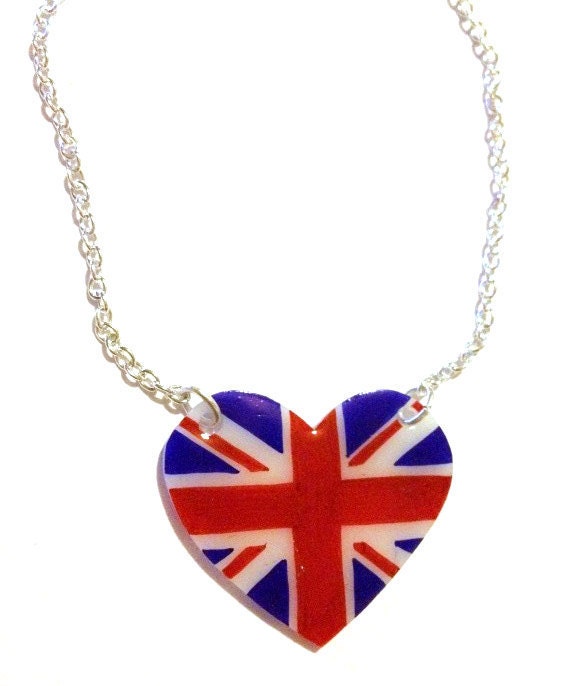 Union Jack Heart Necklace - Patriotic Flag Jewellery for London Olympics 2012, Queen's Diamond Jubilee, British Pride