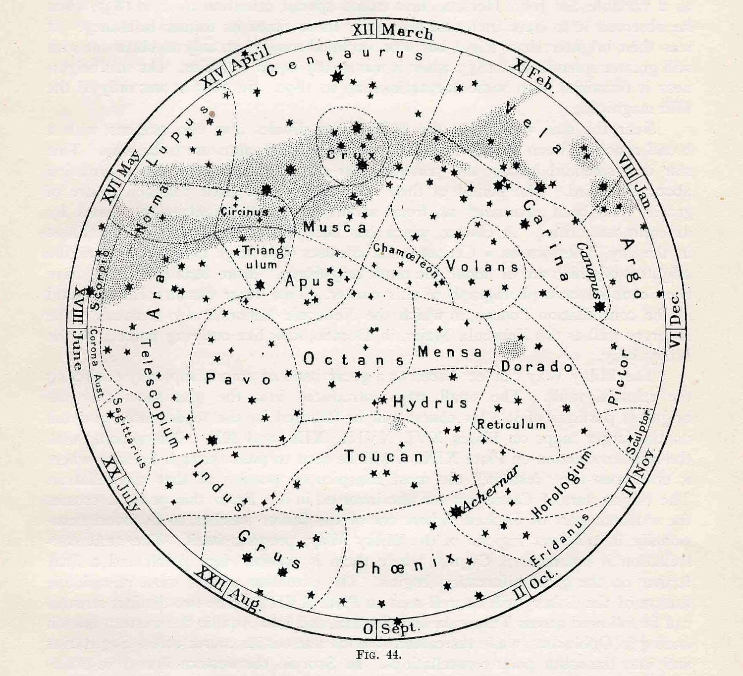 1903 constellations original antique astronomy print - southern hemisphere - antiqueprintstore