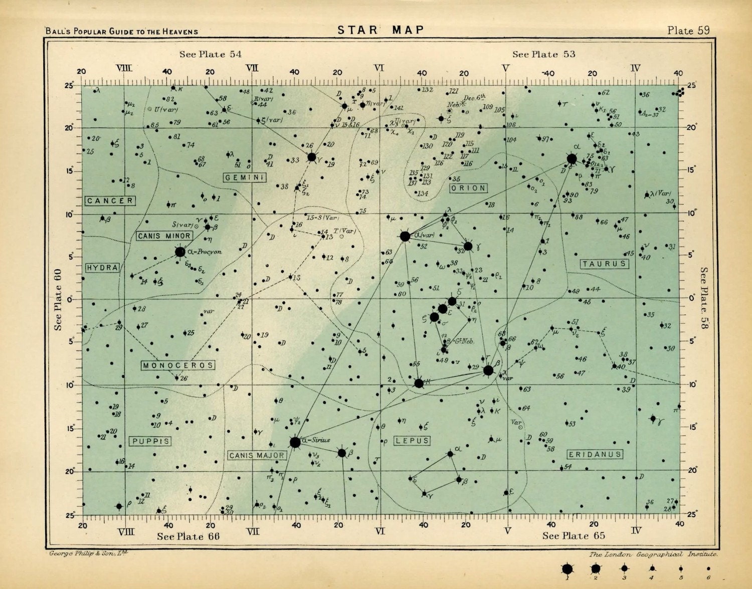 star map 59 original antique print