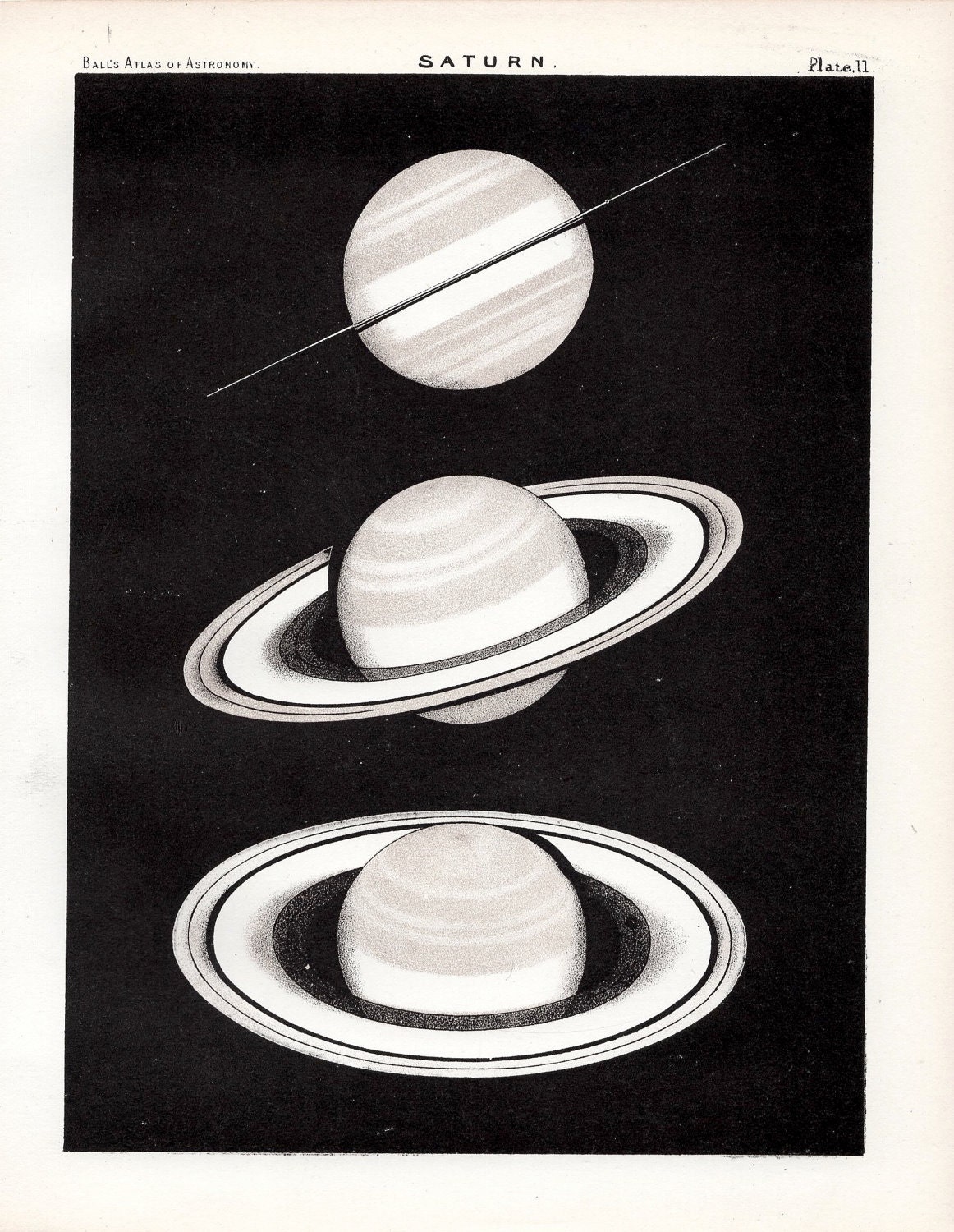 1892 planet saturn rare original antique astronomy celestial print