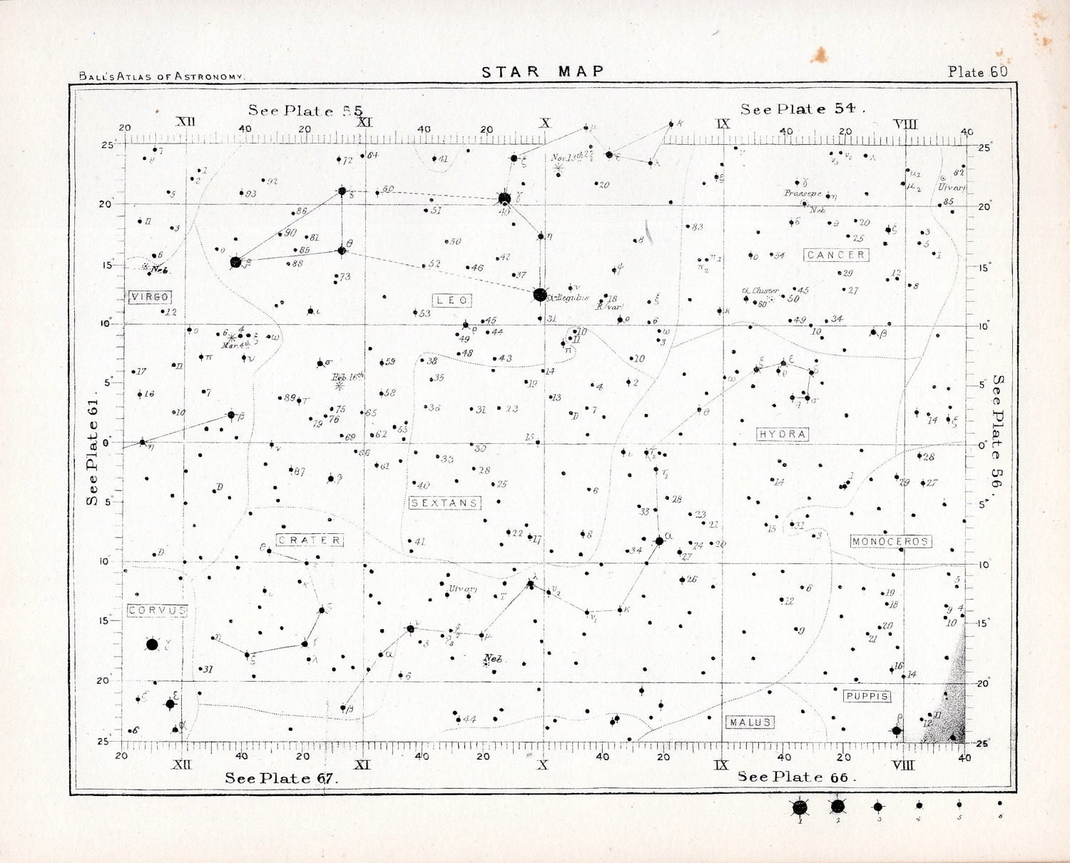 1892 star map 60 original antique print