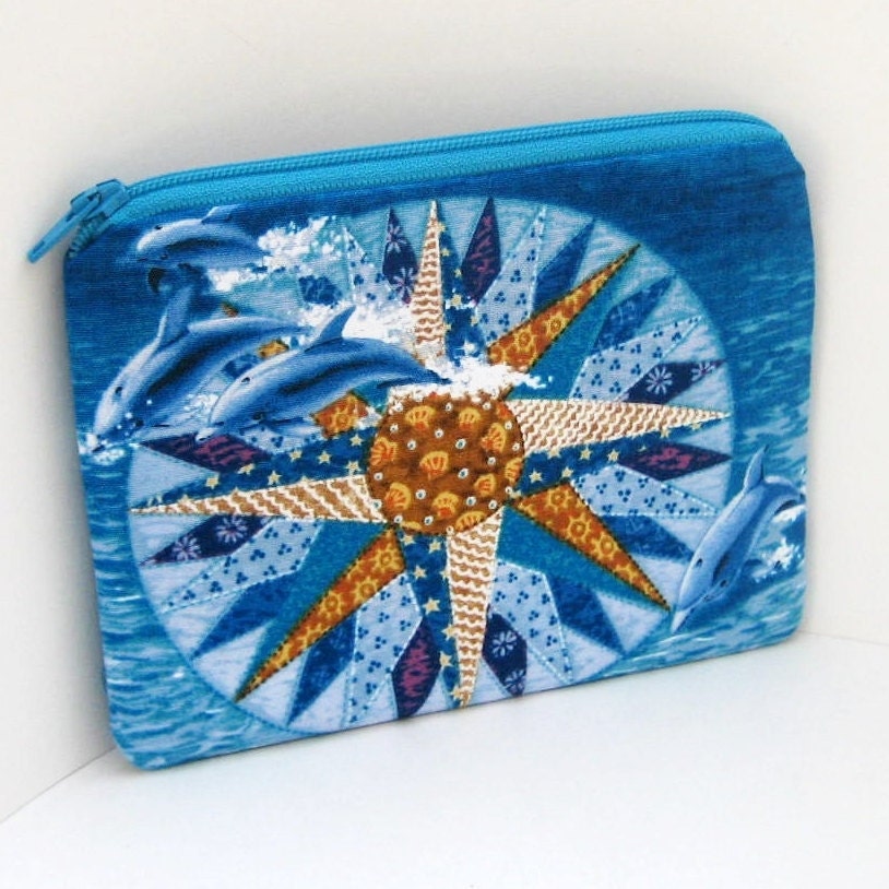 Small Zippered Pouch DOLPHIN QUILT