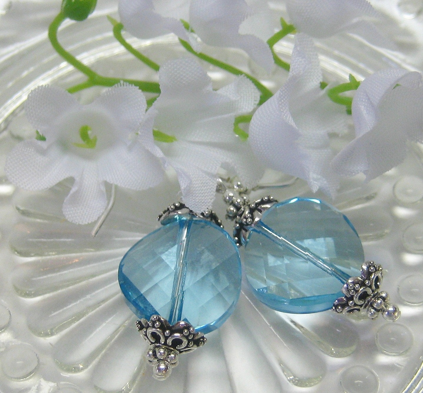 Aquamarine Crystal Earrings - March Birthstone - Blue - Swarovski Crystal - Sterling Silver