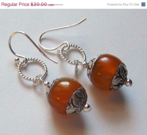 On Sale Amber Tibetan Silver Gemstone Earrings