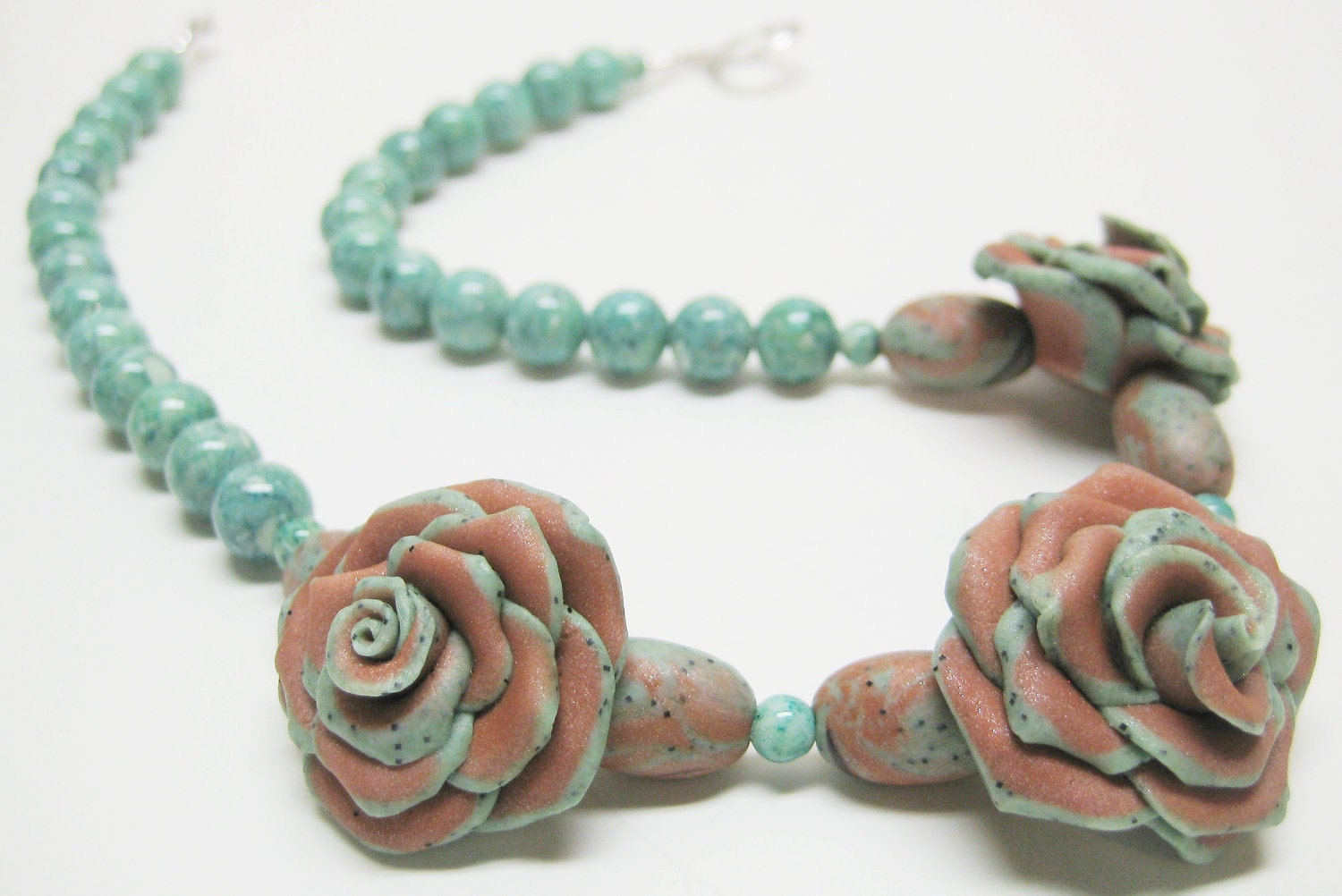 Coppery Brown Polymer Clay Rose Necklace