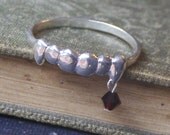 ONCE BITTEN - HaLF OFF June SaLE  New Design Sterling Silver Vampire Fang Ring with Red Crystal Blood Drop .