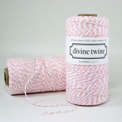 PINK Bakers Twine- Pink Twine and White Stripes Cotton 240 Yards