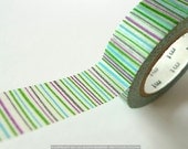 Japanese GREEN Washi Tape - SHIMA Vertical Stripe Lines 15mm - from PrettyTape
