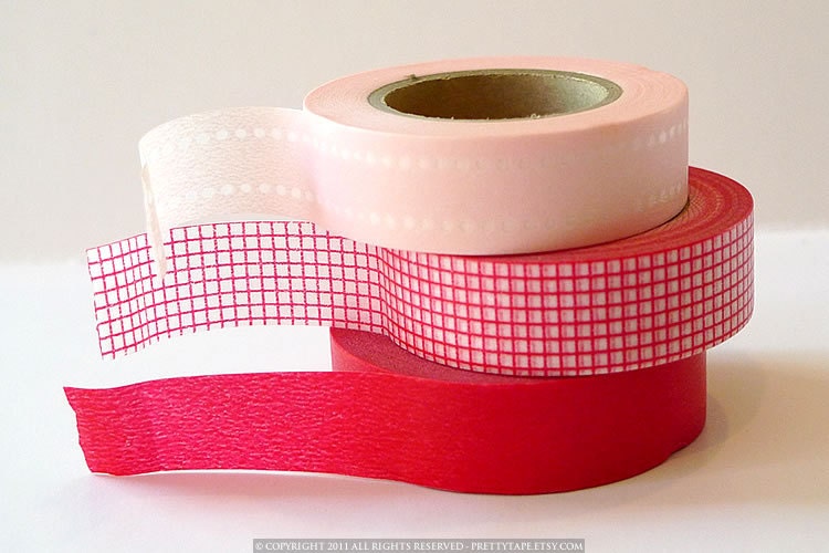 RED Japanese Masking Tape Dash Dot Grid Solid Set of 3
