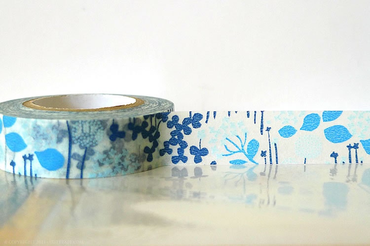 Japanese Washi Tape - Little Garden BLUE Masking Tape 15mm Wedding, Gift Wrapping