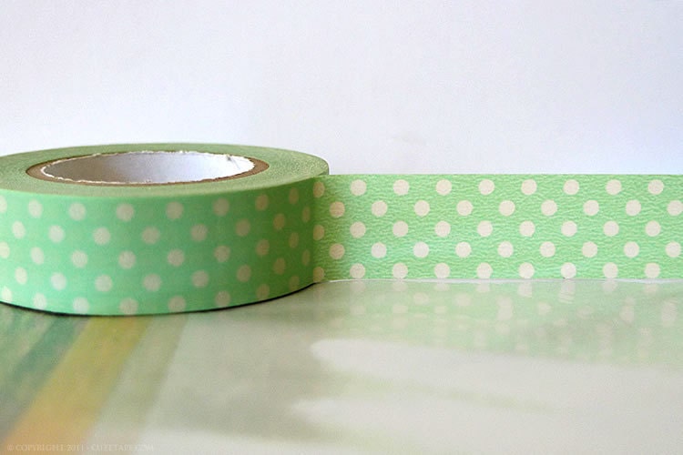 Pastel GREEN Polka Dots Japanese Washi Tape - 15mm Gift Package, Cardmaking